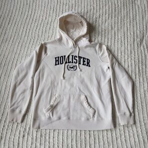 Hollister Men's Cream Hooded Sweatshirt Size Large Flawed